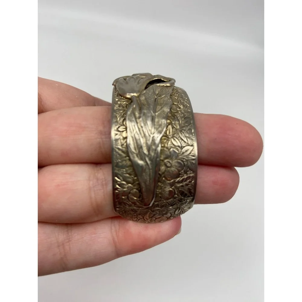 Set of 3 Vintage Boho Cuff Bracelets‎ Ornate Floral Leaf Gold Tone Silver Tone